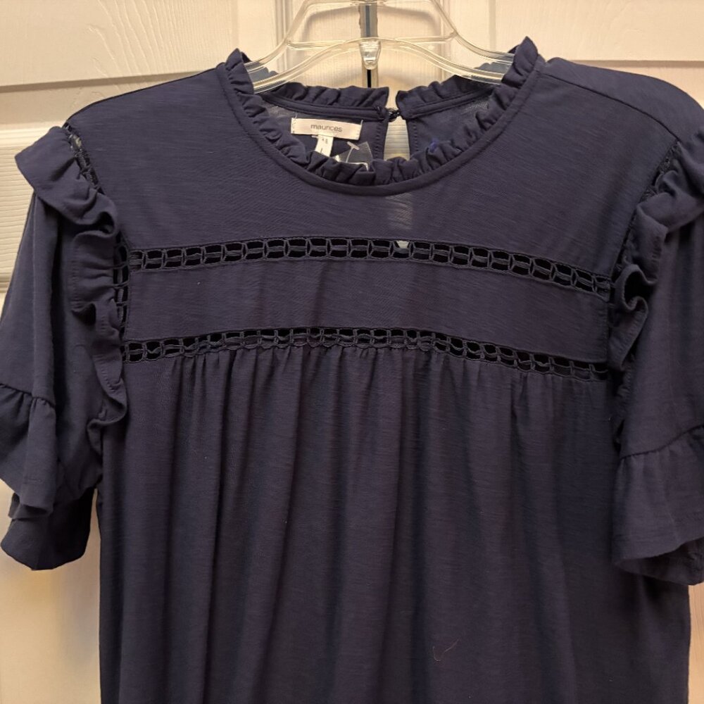 Maurices Navy Blue Ruffle Sleeve Dress Size Large NWT - Picture 3 of 6